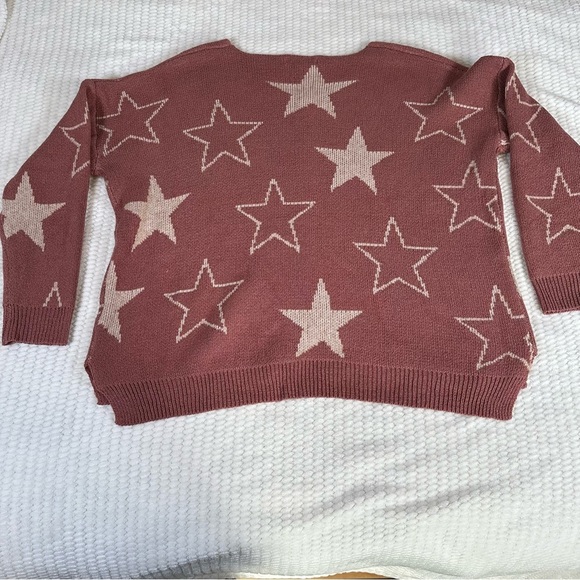 Newbury Kustom Womens M Oversized Pink Tan Star Pullover Sweater Medium Weight - Picture 2 of 11